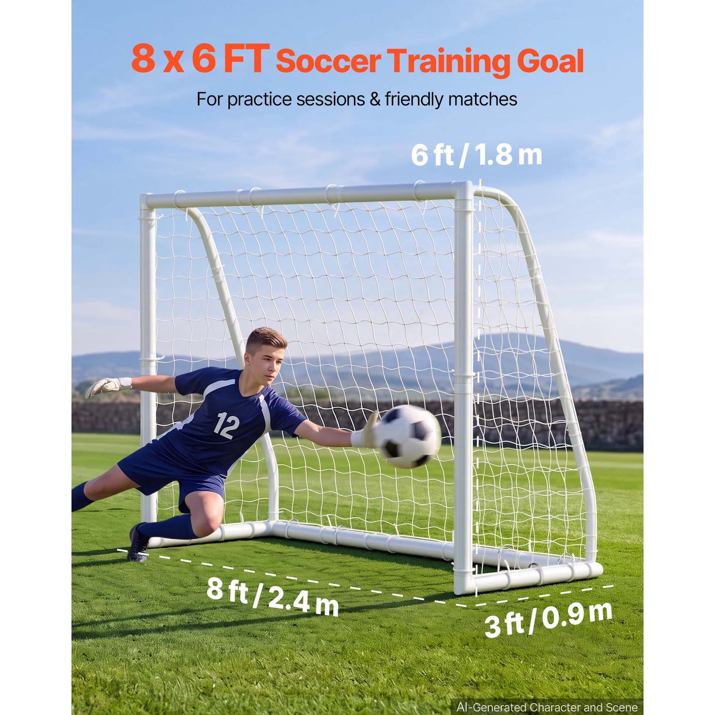 8x6 FT PVC Soccer Goal with PE Net and Accessories for Backyard Practice