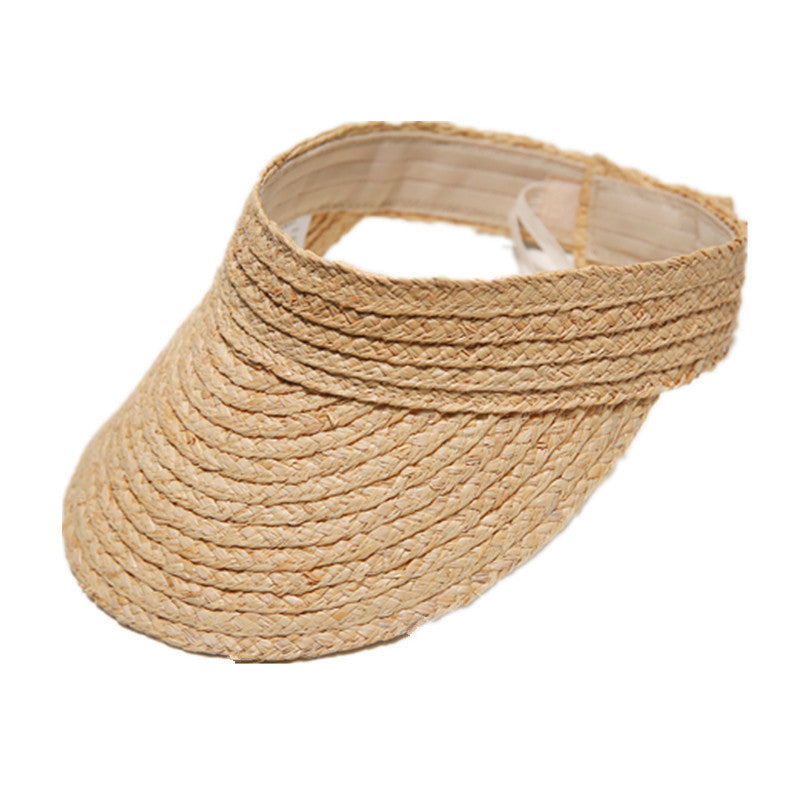 Ladies Summer Woven Raffia Straw Sun Visor Hat - Adjustable Wide Brim
