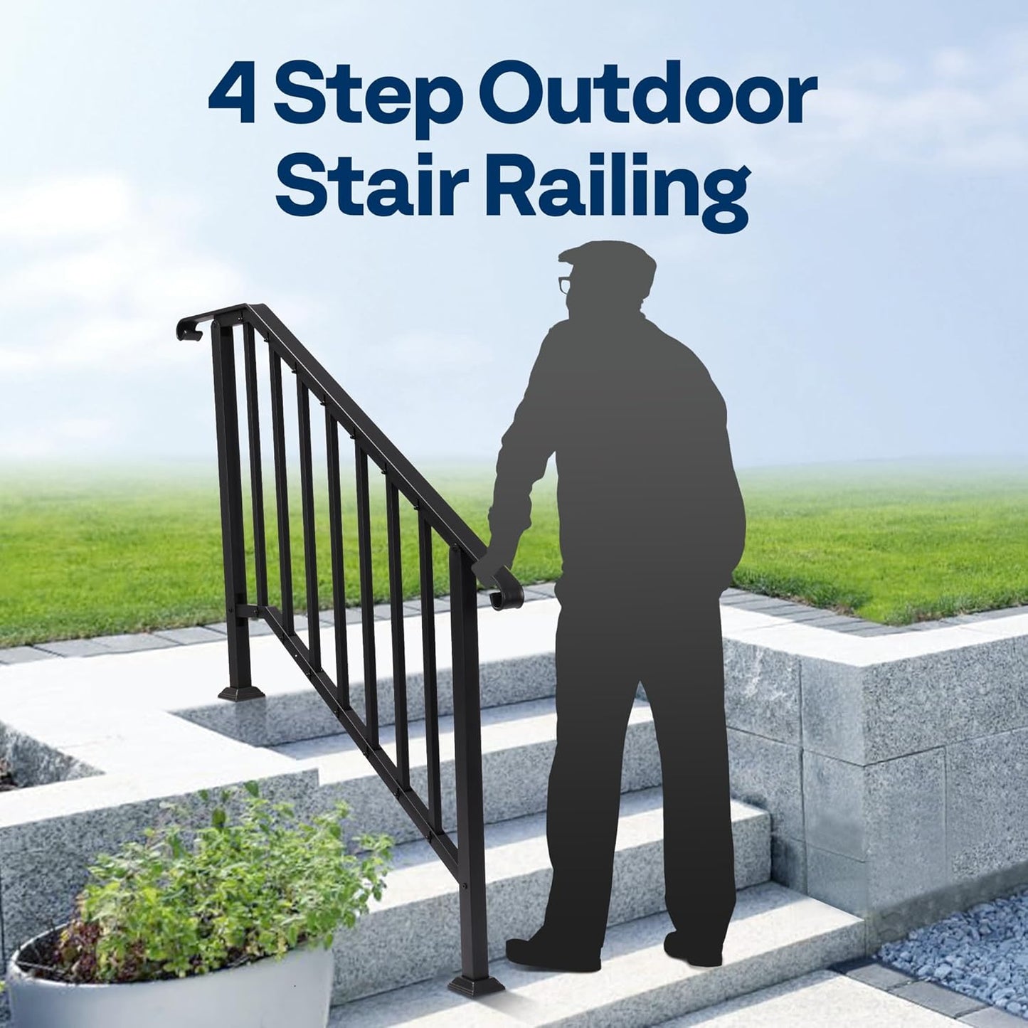 4 Step Galvanized Steel Hand Rails For Outdoor Steps Curved Ends And