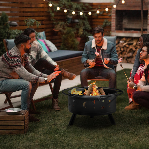 30-Inch Black Metal Fire Pit for Garden and Outdoor Use