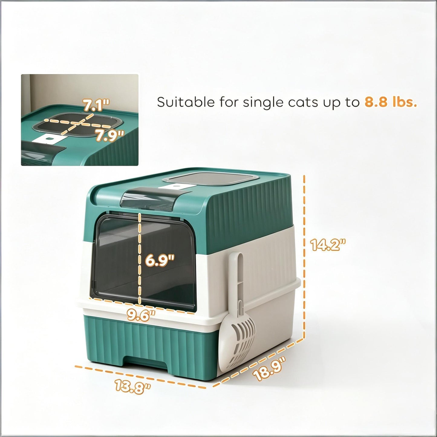Enclosed Cat Litter Box with Slide-Out Tray - Black, Teal, White