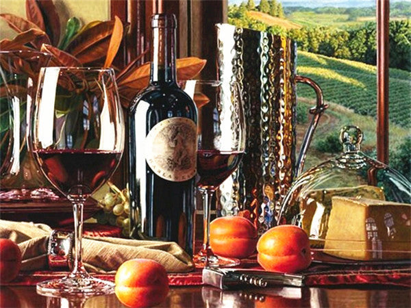 Red Wine Diamond Painting Kit Full Landscape Art - Multiple Sizes & Styles